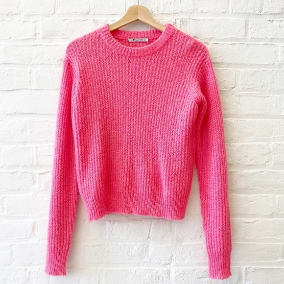 T by Alexander Wang || Ribbed Mohair Blend Crewneck Sweater Pink XS - Picture 1 of 7